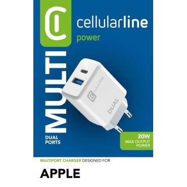 CELLULARLINE 20W DUAL PORT APPLE ŞARJ ADAPTÖRÜ BEYAZ