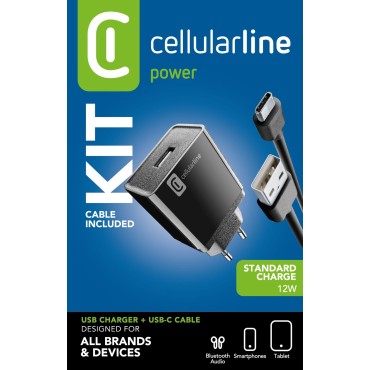 CELLULARLINE 10W ŞARJ KİTİ ADAPTOR + TYPE-C KABLO