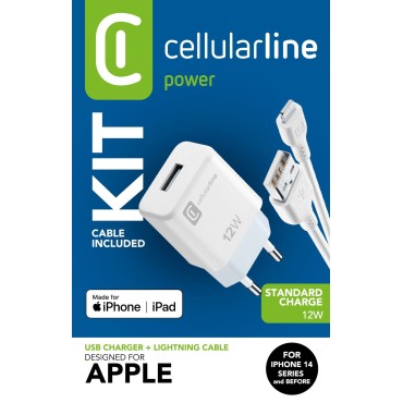 Cellularline Lightning Seyahat Ş. 2A (Kablo+Adaptor)