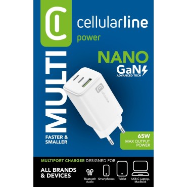 CELLULARLINE MULTIPOWER 65W GAN 3 PORT ADAPTÖR