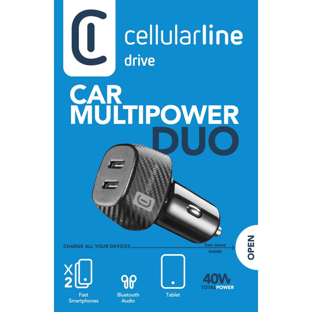 CELLULARLINE 40W ARAÇ ŞARJI 2 PORT ( 20W+20W) SiYAH