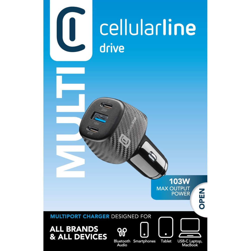 CELLULARLINE 65W + 20W + 18W QC TOPLAM 103W 3 PORTLU ARAÇ ŞARJI