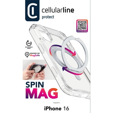 CELLULARLINE IPHONE 16 SPiN STAND VE YÜZÜK ÖZELLİKLİ MAGSAFE ŞEFFAF KILIF