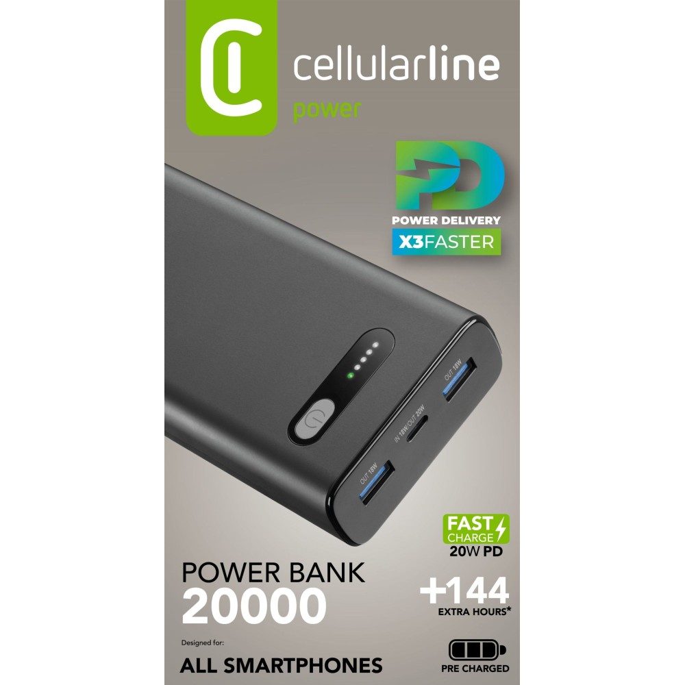 CELLULARLINE PD 20W HIZLI ŞARJ 20.000 MAH POWERBANK SİYAH