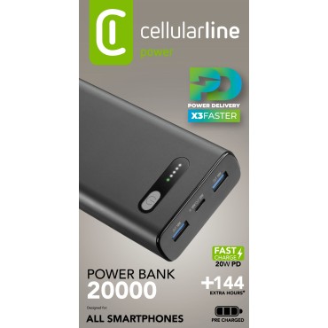 CELLULARLINE PD 20W HIZLI ŞARJ 20.000 MAH POWERBANK SİYAH