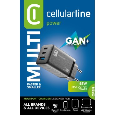 CELLULARLINE MUL TIPOWER GAN 3 PORT 2 X 65W SUPER FAST CHARGE + 36W