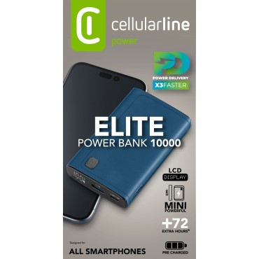 CELLULARLINE ELITE DiJiTAL EKRANLI PD 20W HIZLI ŞARJ 10.000 MAH POWERBANK MAVİ