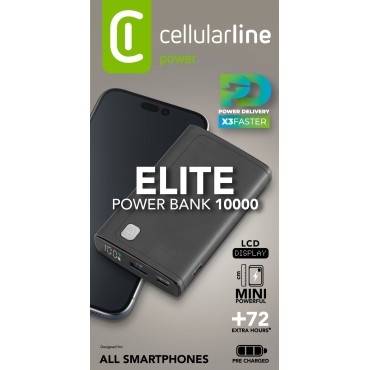 CELLULARLINE ELITE DiJiTAL EKRANLI PD 20W HIZLI ŞARJ 10.000 MAH POWERBANK SiYAH