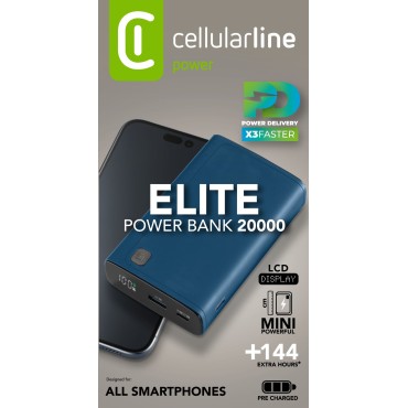 CELLULARLINE ELITE DiJiTAL EKRANLI PD 20W HIZLI ŞARJ 20.000 MAH POWERBANK MAVi