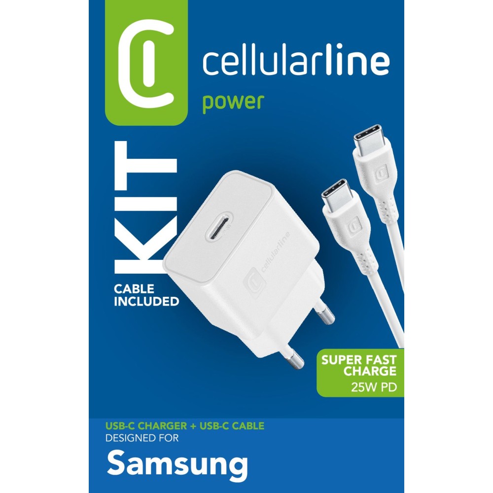 CELLULARLINE SAMSUNG SUPER FAST CHARGE PD 25W ŞARJ KiTi ADAPTOR+ KABLO- BEYAZ