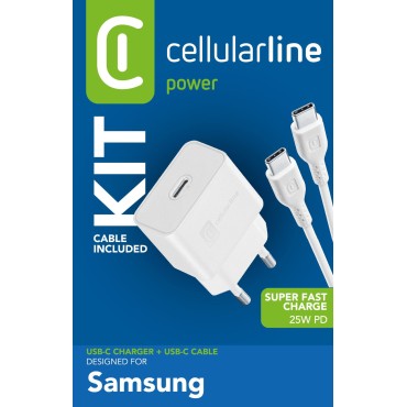 CELLULARLINE SAMSUNG SUPER FAST CHARGE PD 25W ŞARJ KiTi ADAPTOR+ KABLO- BEYAZ