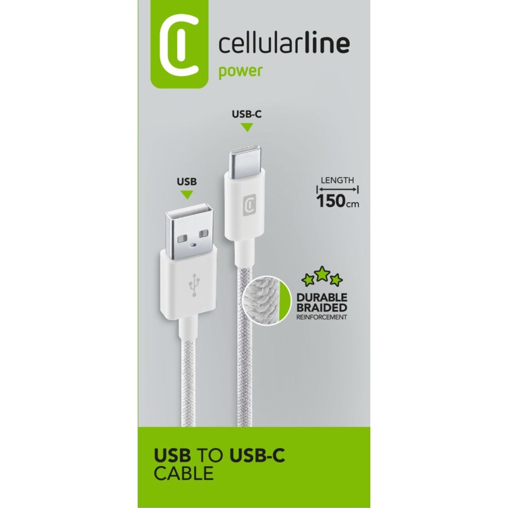 CELLULARLINE 150 CM USB TO USB-C DAYANIKLI ORG0 DATA KABLOSU-BEYAZ