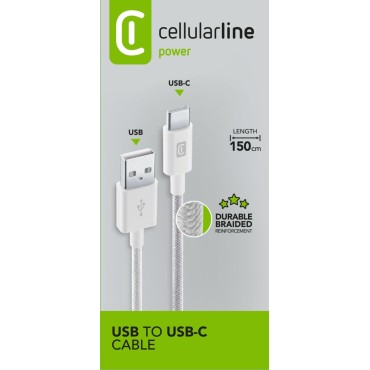 CELLULARLINE 150 CM USB TO USB-C DAYANIKLI ORG0 DATA KABLOSU-BEYAZ