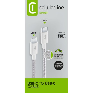 CELLULARLINE USB-C TO USB-C ORG0 DAYANIKLI 150 CM KABLO BEYAZ