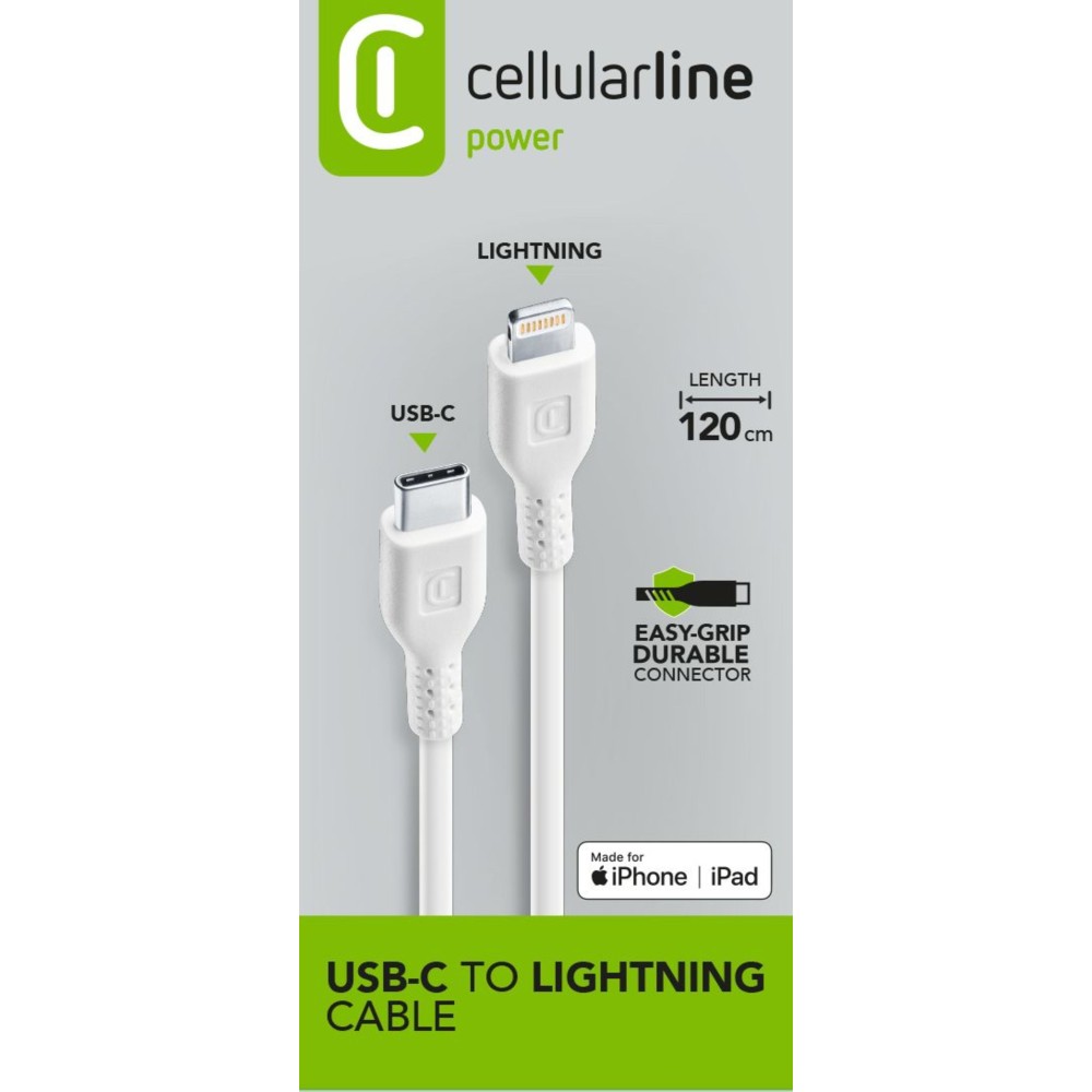 Cellularline Kablo Usb-C- Apple Lightning 120 cm-Beyaz