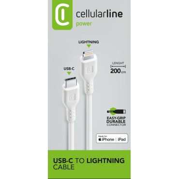 Cellularline Kablo Usb-C - Apple Lightning 200 cm-Beyaz