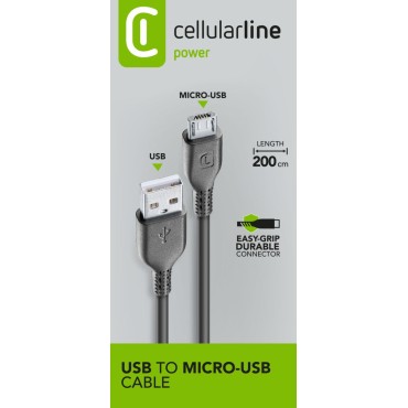 Cellularline MicroUSB 2m Data Kablosu Siyah