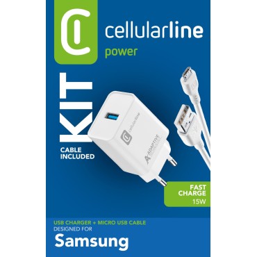 Cellularline Micro USB Seyahat Şarj Kiti 15W(Kablo+Adaptör)