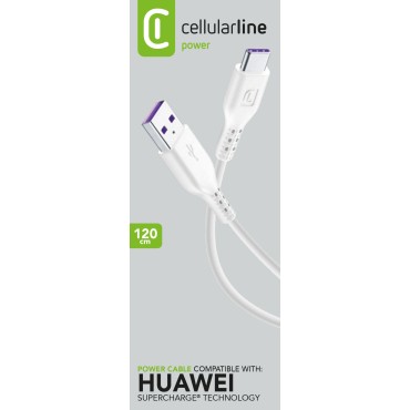 Cellularline USB Şarj + Data Kablo SC - USB-C HUAWEI SUPERCHARGE 480 Mbps Beyaz