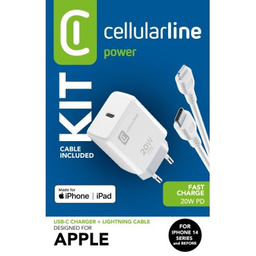 Cellularline 20W Şarj Kiti (Kablo+ Şarj Adaptörü)